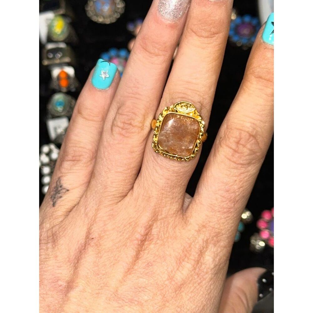 Sandstone Goldtone Sterling Overlay Ring Size 9